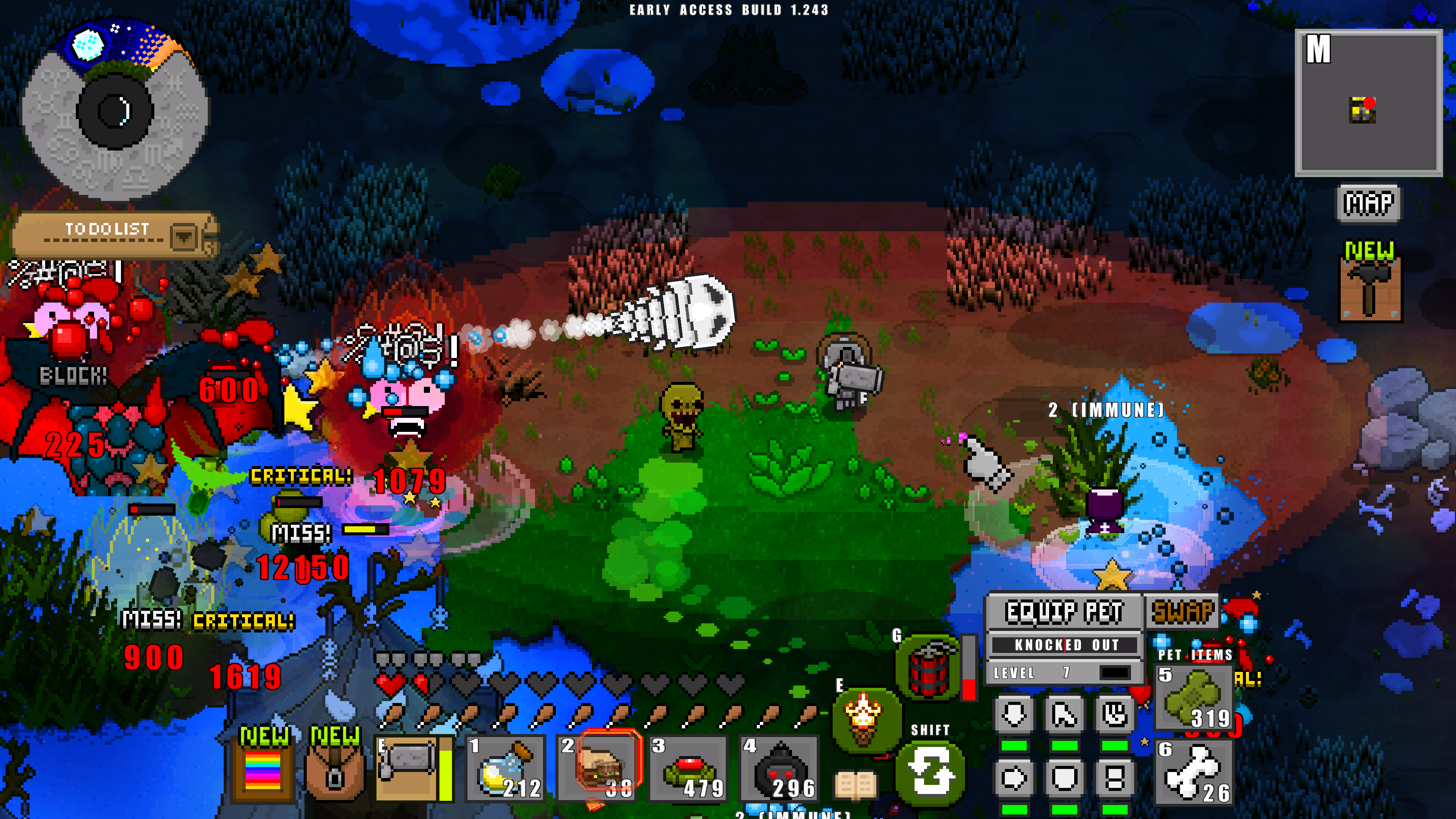 Adventure Craft combat with weapon and status effects