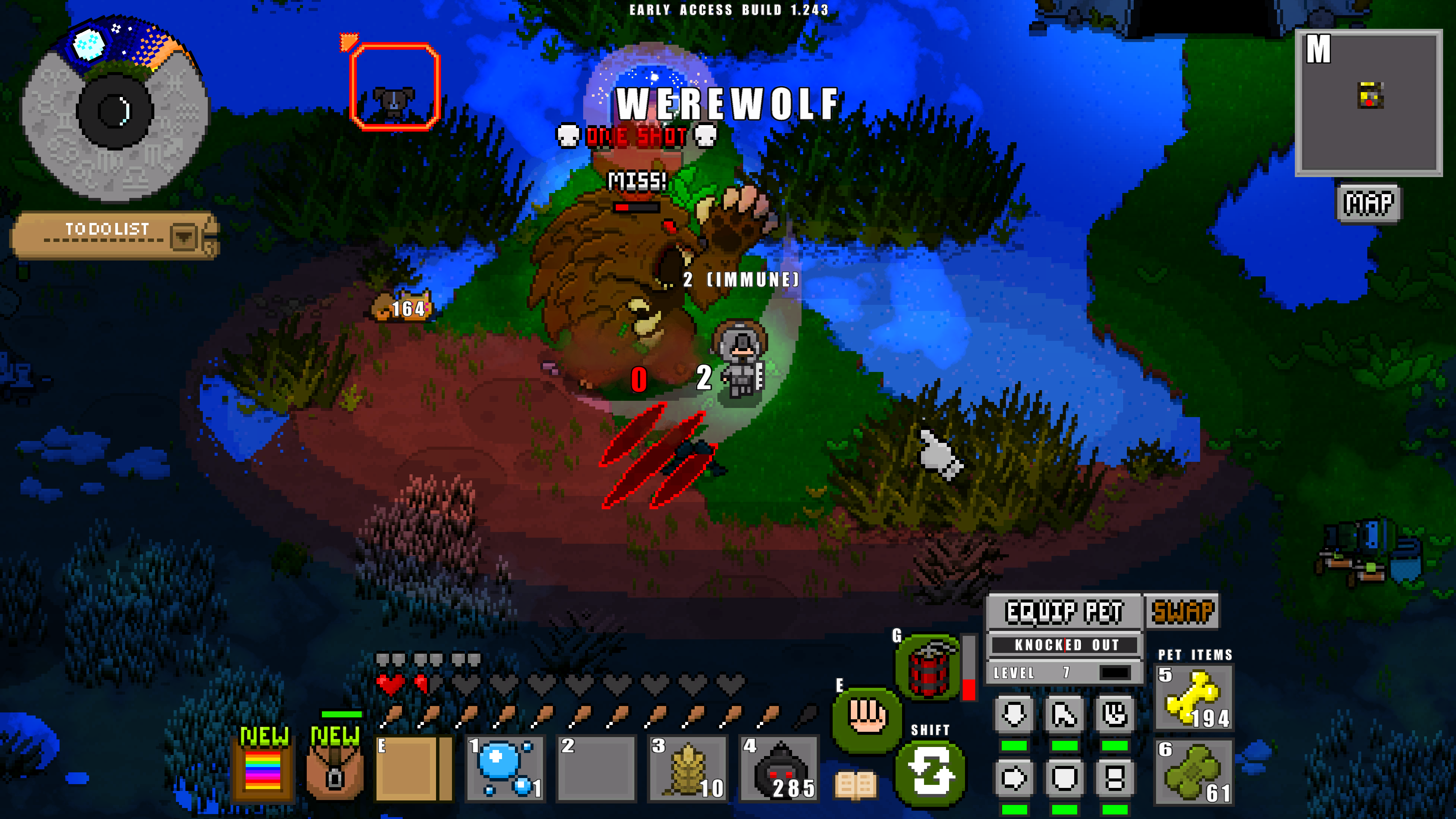 Adventure Craft combat against a werewolf at night