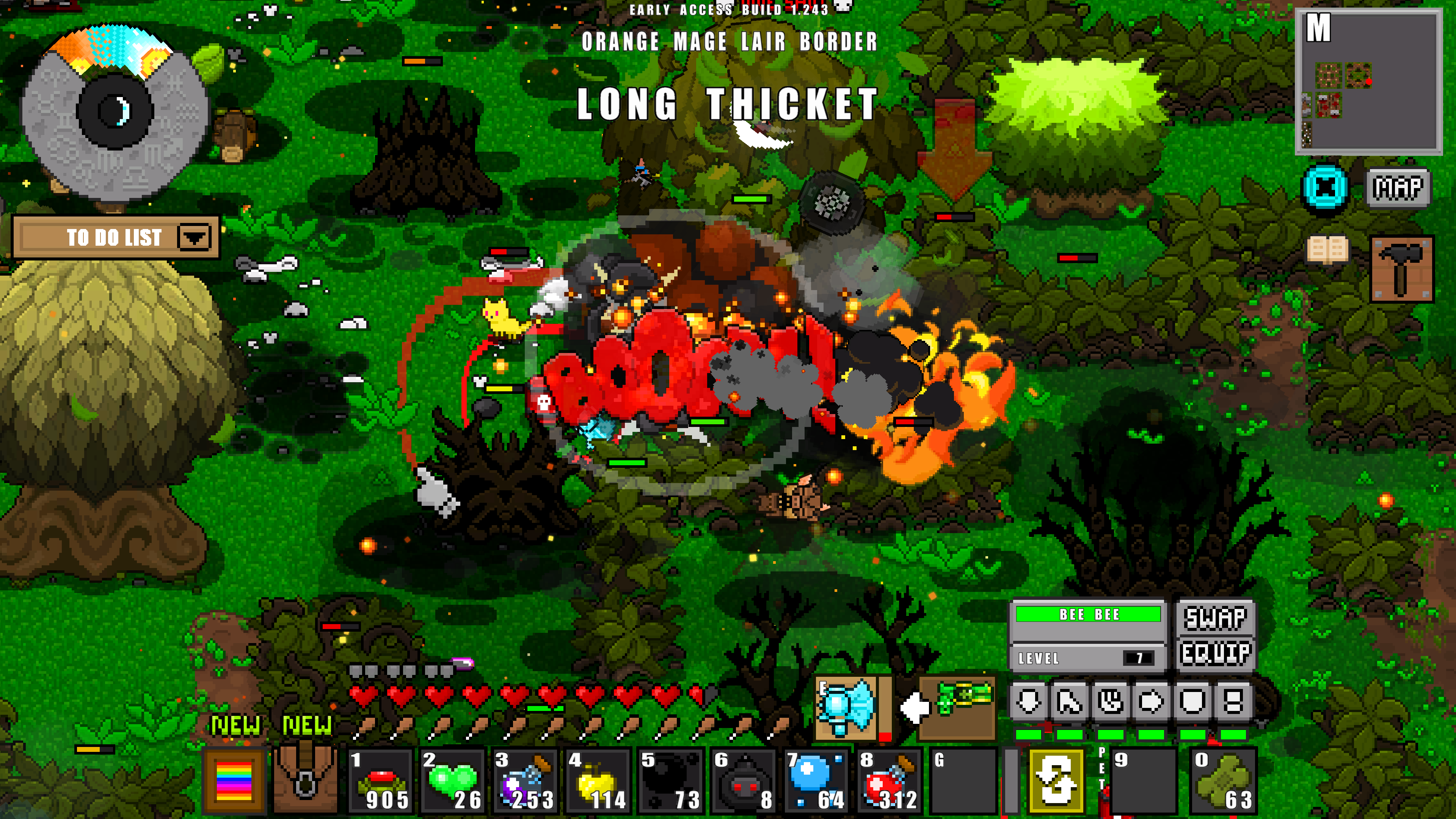 Adventure Craft battle in the Long Thicket with explosions and enemies
